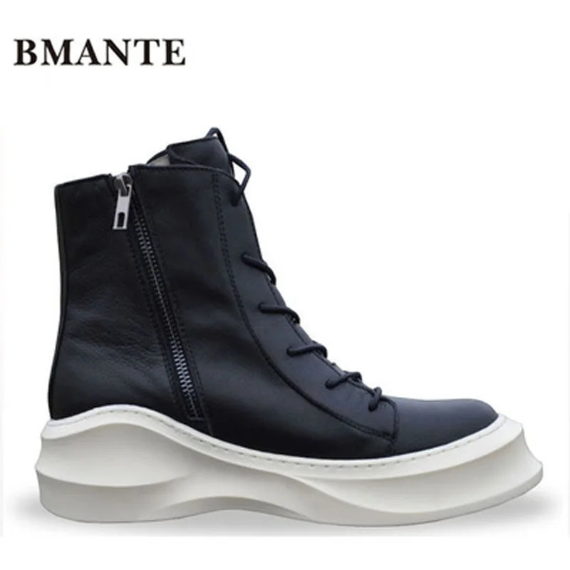Ботинки мужские из натуральной кожи на платформе толстой подошве|sneakers black|sneakers