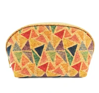 cork pouch toiletry bag geometric pattern lipstick brushes wooden storage purse