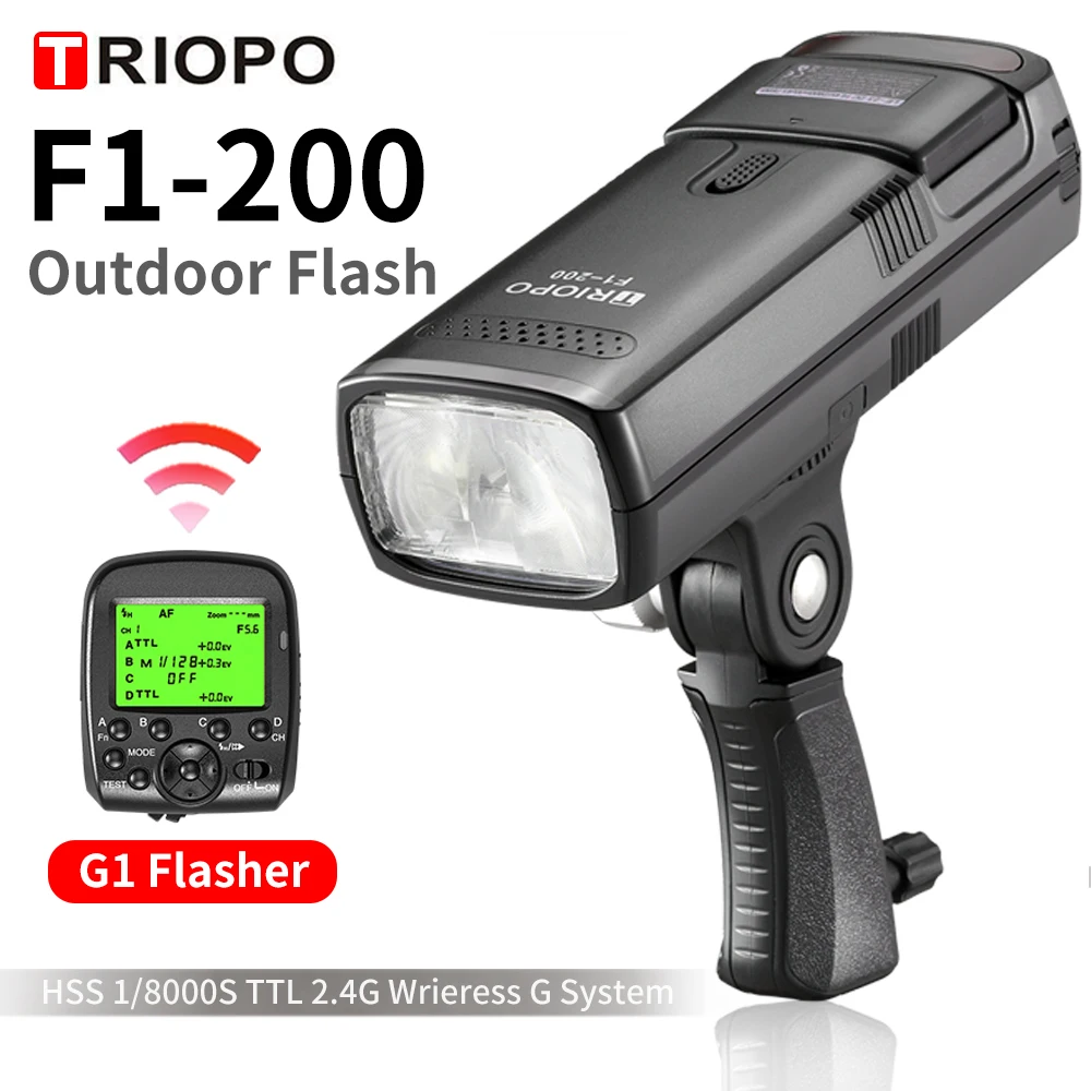 TRIOPO F1 200 ttl 2 4G HSS 1/8000 s Карманный открытый свет вспышки 200Ws с G1 триггером 2900 mAh