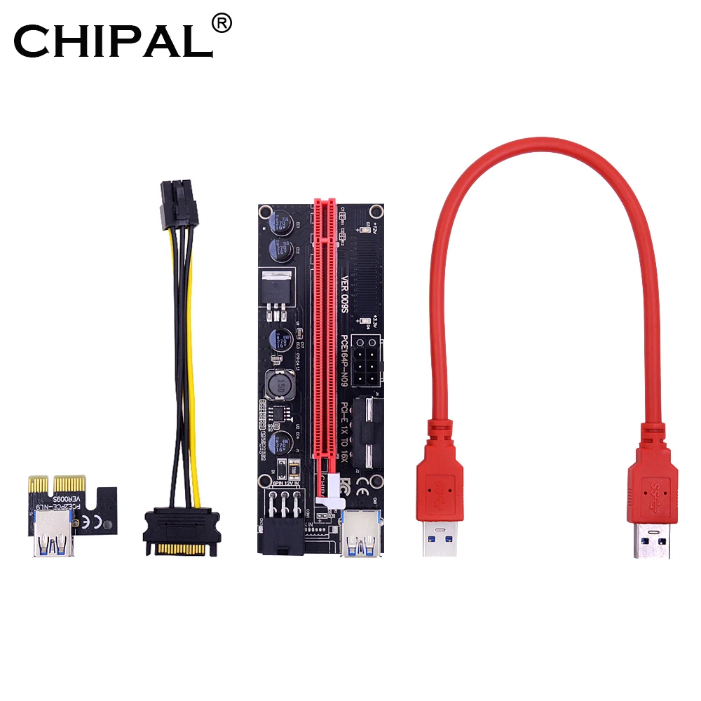 CHIPAL 30 см Черный 009S PCI E Райзер карта 009 PCIE 1X до 16X удлинитель USB3.0 кабель двойной