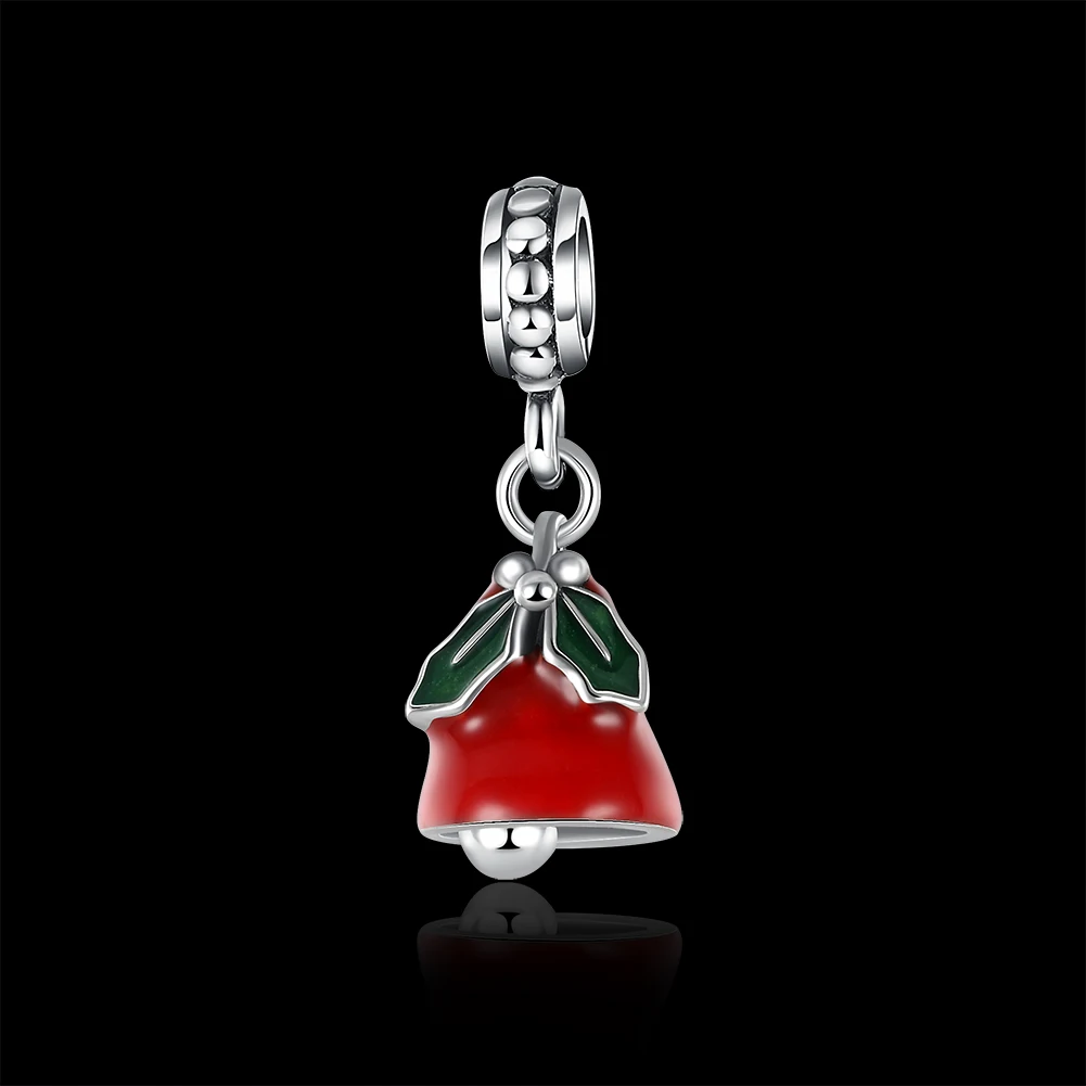 Чистый стерлингового серебра 925 пробы Рождество красной эмалью Bells мотаться