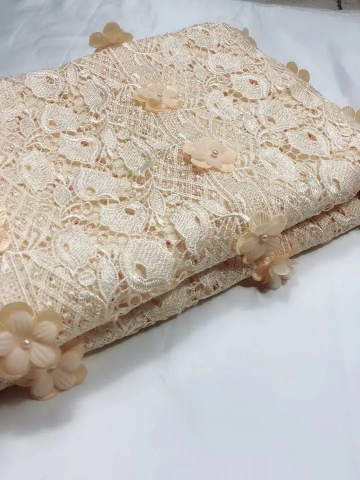 5 ярдов/шт. цветочный дизайн Африканское водорастворимое кружево с аппликацией