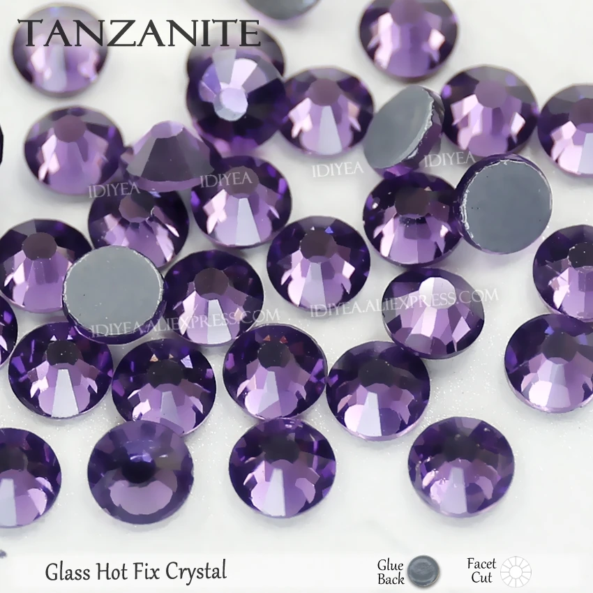Tanzanite стеклянные плоские стразы горячей фиксации блестящие аксессуары для 3d