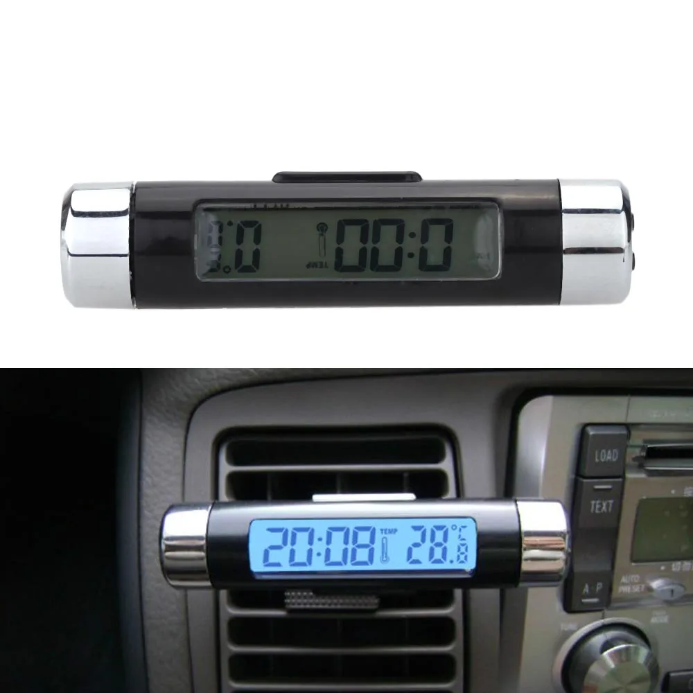 

Digital Car Thermometer Mini Indoor Temperature Measuring Thermometer With Blue Backlight Time Dislplay For Car Use