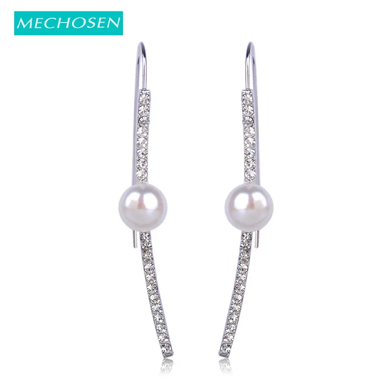

MECHOSEN Unique Natural Freshwater Pearl Drop Earrings Cubic Zirconia Brass Silver Color Women Precious Pearl Accessories perla