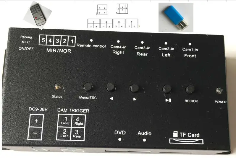 

Автомобильный видеорегистратор с 4 режимами обзора, черный сплиттер с видеокамерой, видеорегистратор с картой wTF и пультом дистанционного управления
