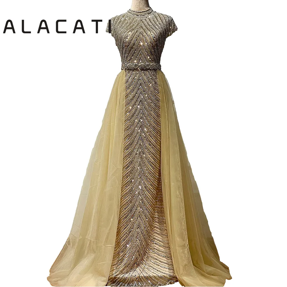 Женское вечернее Сетчатое платье украшенное бисером с хвостом тяжелая ручная