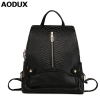 aodux new womens genuine leather backpack crocodile pattern female backpacks school bags for girls teenagers cowhide mochila
