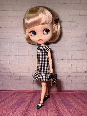 Модное платье для куклы Blyth с оборкой в клетку pullip ob24 Azone Одежда 30 см 1/6 аксессуары