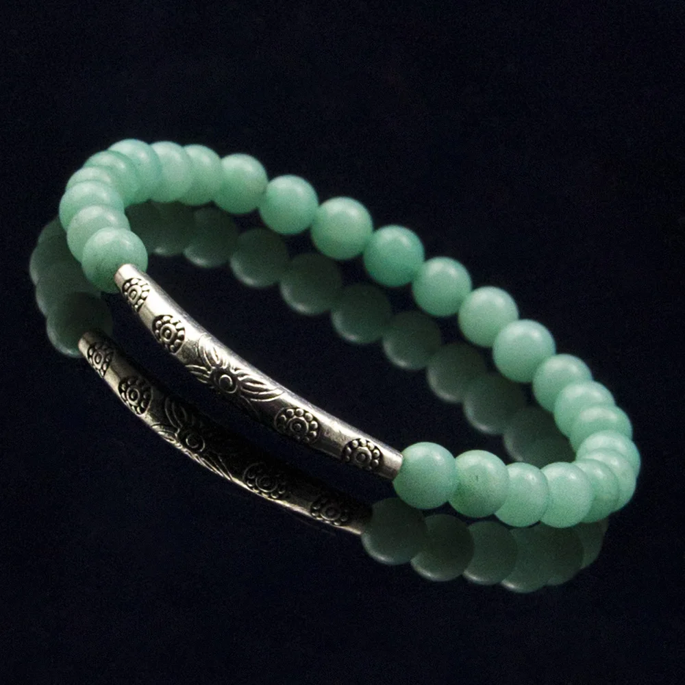 Браслет из натурального камня тибетский с кристаллами розовый и синий тянущиеся