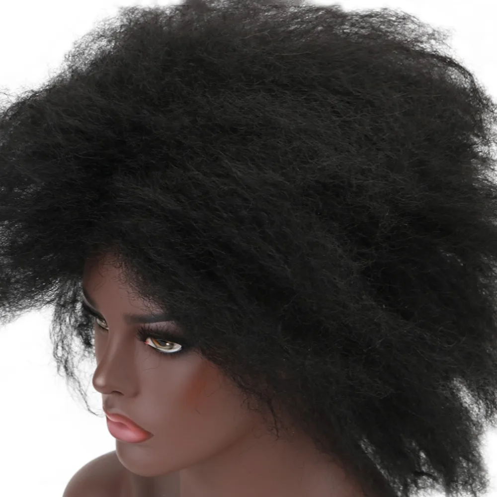 

20"Afro Kinky Curly Wig Natural Black Synthetic Hair Cosplay Fluffy Shape Fake Hairpiece 150 Density Remy Wigs For Black Women