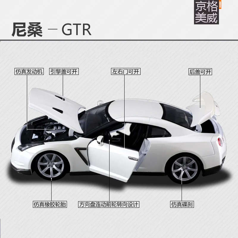 Статические модели автомобилей 1:18 литые легковых спортивных gld3 Nissan GTR спортивный