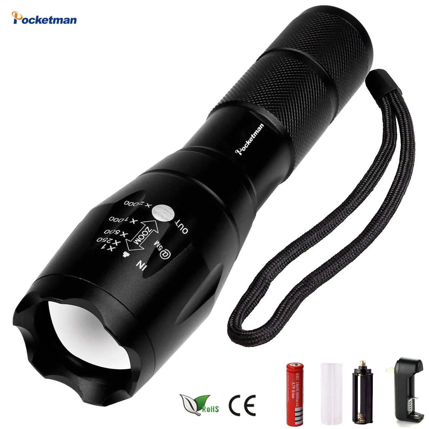 Фонарик E17 XM L2 8000LM Тактический светодио дный Факел Увеличить фонарик Torch light для