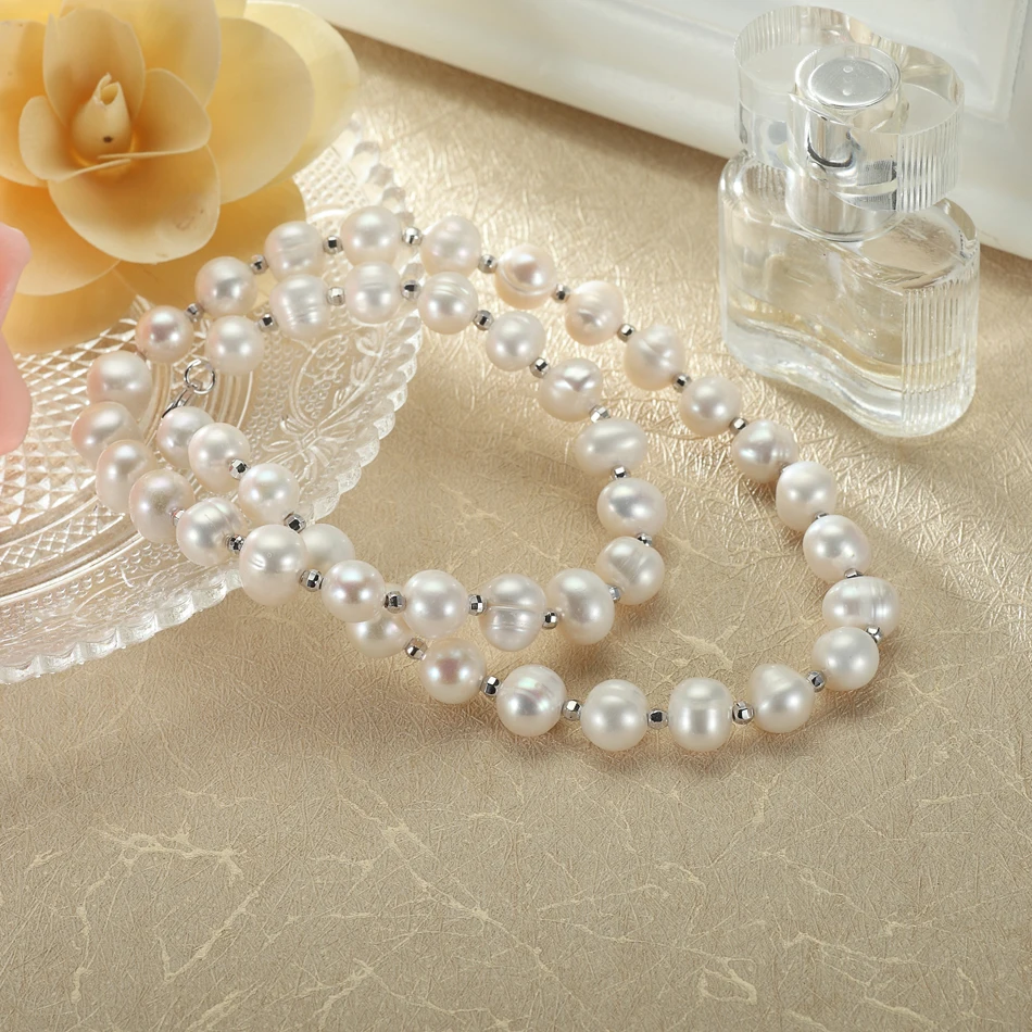 Feige Special offer Genuine Potato shape 8-9MM White Natural Freshwater Pearl Necklace for Women's New design Perla Gargantilla |