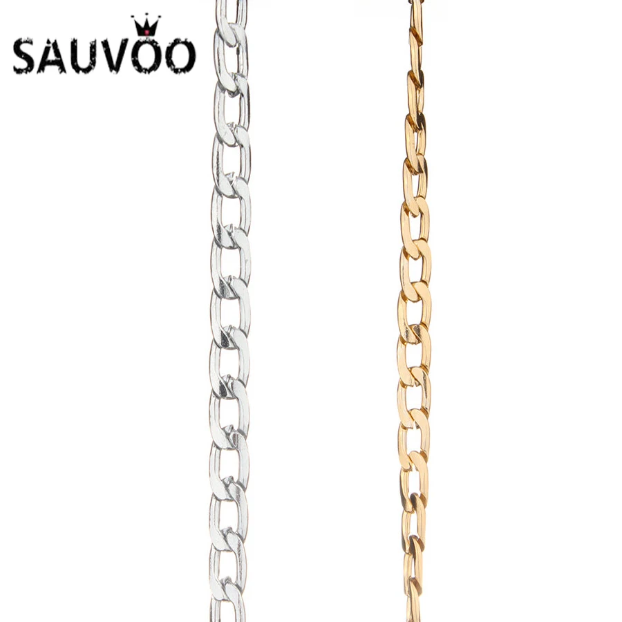SAUVOO 5м / лот Золотой Серебряный Металлический Алюминиевый Плоский Открытый Звено Цепи Оптом для Изготовления Ожерелья Браслета Ювелирных Изделий F1647.