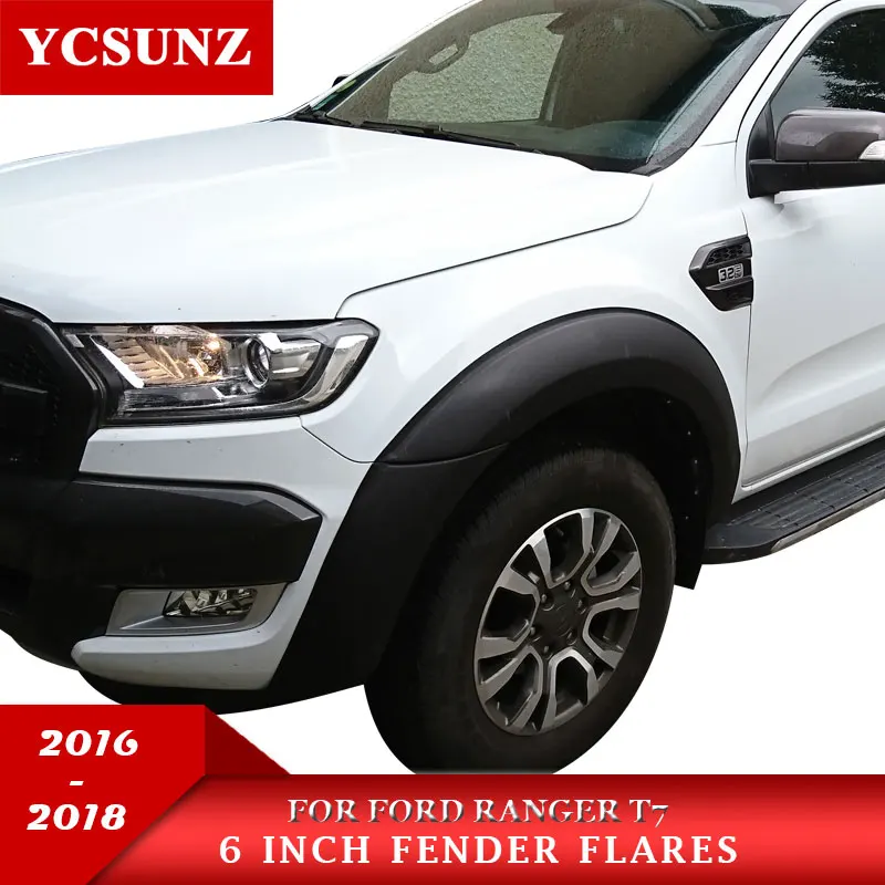 6 дюймов крыло расклешенные черные брызговик для Ford Ranger T6 T7 Wildtrak кабина с двумя рядами