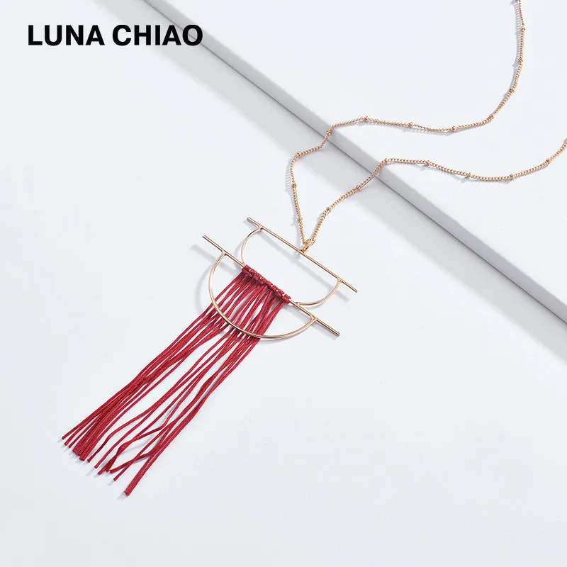 Женское длинное ожерелье LUNA CHIAO металлическое с подвеской-кисточкой из меди