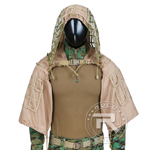 Brown ROCOTACTICAL тактический Снайпер Ghillie капот Камуфляж Охота Ghillie костюм основа для страйкбола Пейнтбол Wargame CP армейский зеленый - Цвет: Brown