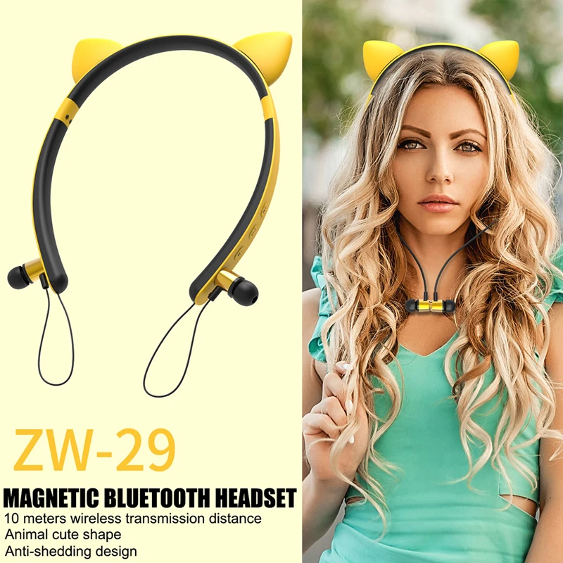Bluetooth наушники милый кот Косплей беспроводные стерео магнитные гарнитура с
