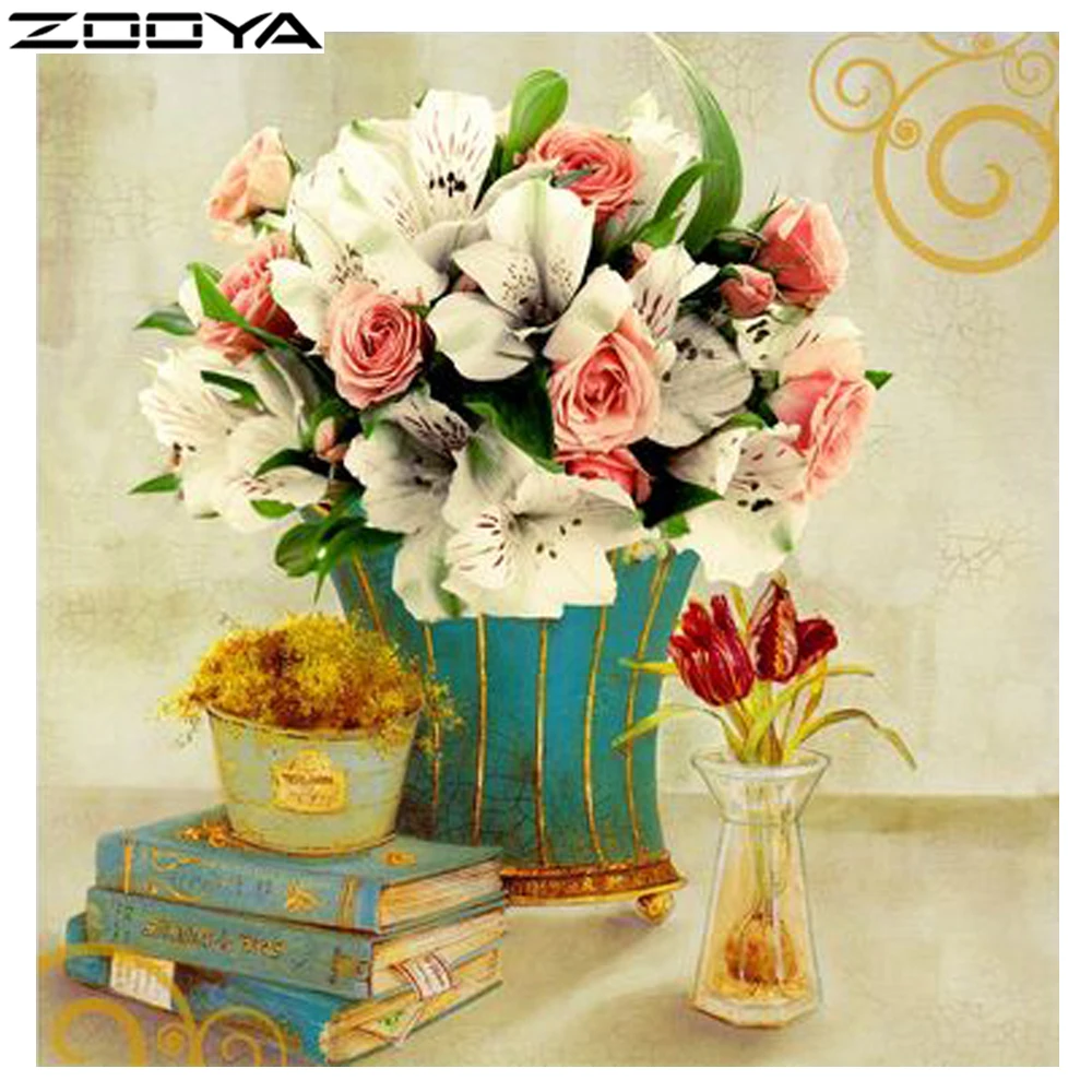 

ZOOYA 5D DIY Diamond Embroidery Flowers European Cross Stitch Bedroom Decorative Painting Mosaic Crystal Square Diamond F1015