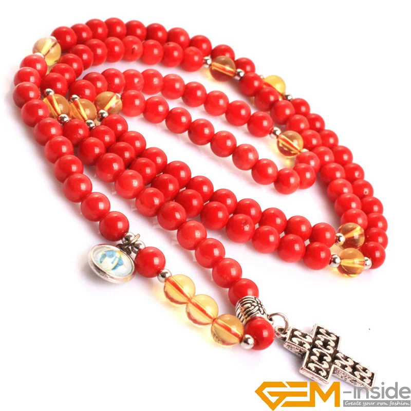 6 мм круглые каменные бусины Крест Браслет католические Розария Strand браслет