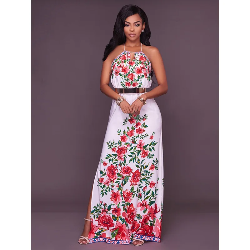 Чудо красоты Boho Стиль длинное платье Для женщин Холтер с плеча летние пляжные