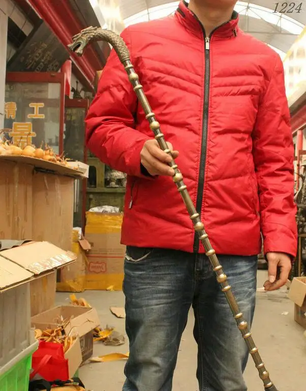 38 &quotкитайская медная бронзовая головка дракона ручка статуя тростника трость |