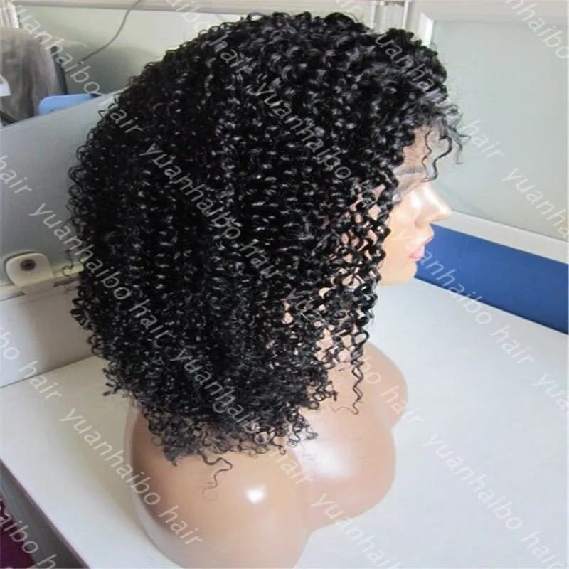 Cheap 8A virgin peruvian curly wig 10-32in natural hairline lace front 130% density kinky for black women |
