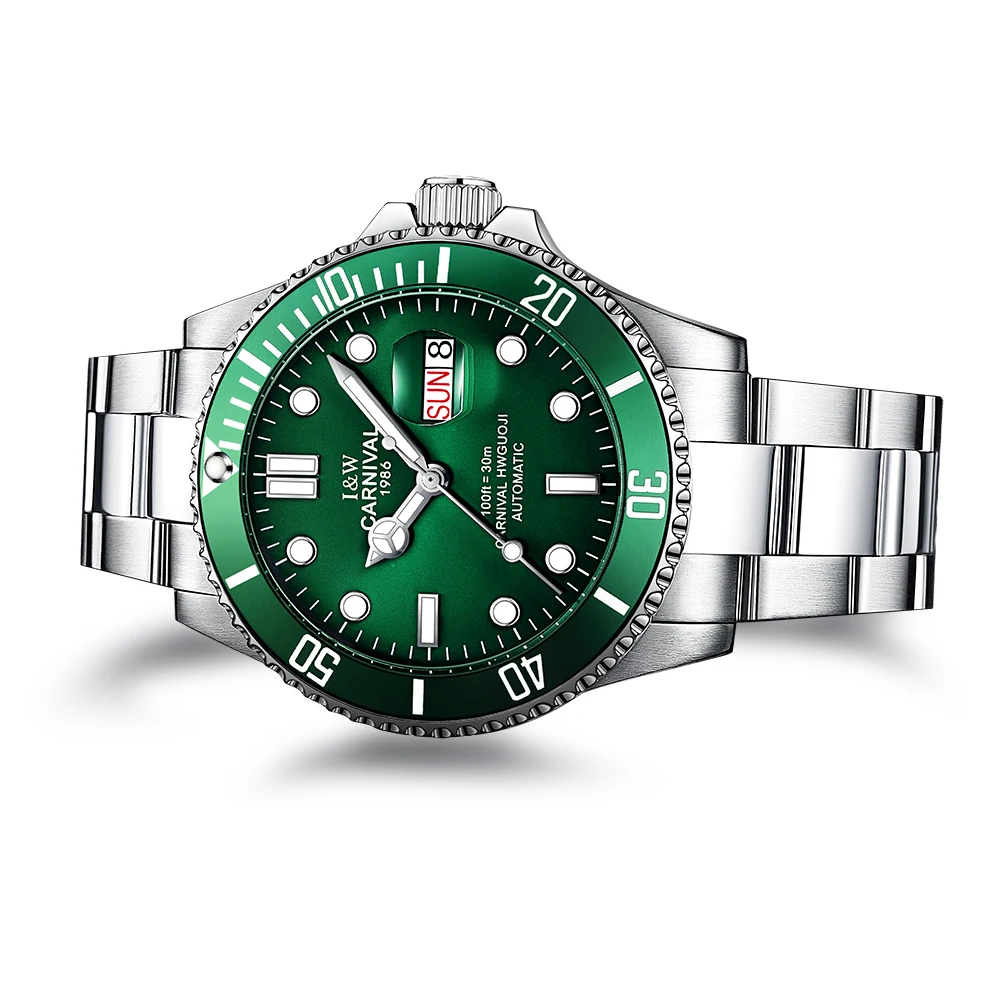 Карнавал сапфир автоматические механические часы для мужчин серебро