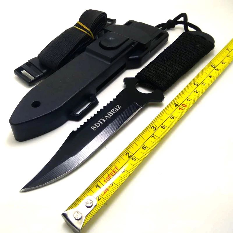 

Leggings/Paratroopers Steel Diving Straight knife Outdoor Survival Camping Tactical Knife with ABS Case Sheath SDIYABEIZ