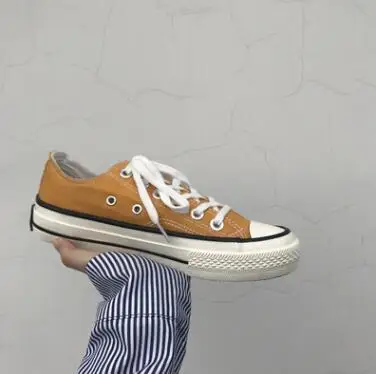 low top yellow Парусиновая обувь; мужские кроссовки; Вулканизированная обувь; однотонная повседневная пара обуви на шнуровке; удобные мужские кроссовки на плоской подошве; Zapatillas - Цвет: low top yellow