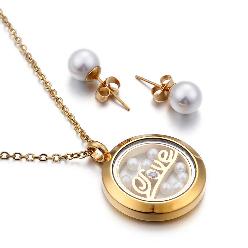 

Natural Shell Necklace Earrings Sets 316L Stainless Steel Wedding Jewelry Sets
