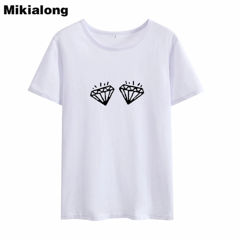 Женская футболка с бриллиантами Mikialong черная или белая из хлопка коротким