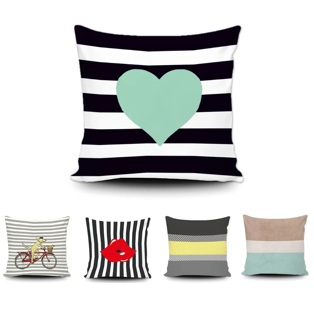 Модная симпатичная Геометрическая декоративная подушка в полоску с красными