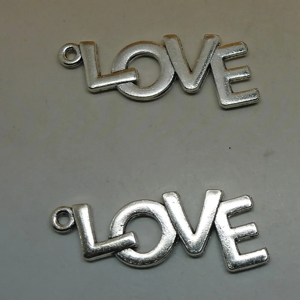 

ALY 50Pcs/lot Antique Silver Tiny Letter Love Charms 37x16mm Big DIY Handmade Charms for Jewelry