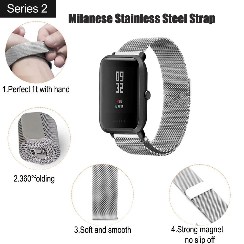 20 мм ремешок для часов Amazfit ремешок из стали для Xiaomi Huami Amazfit Youth Bip BIT умные часы с ремешком металлический браслет из нержавеющей стали
