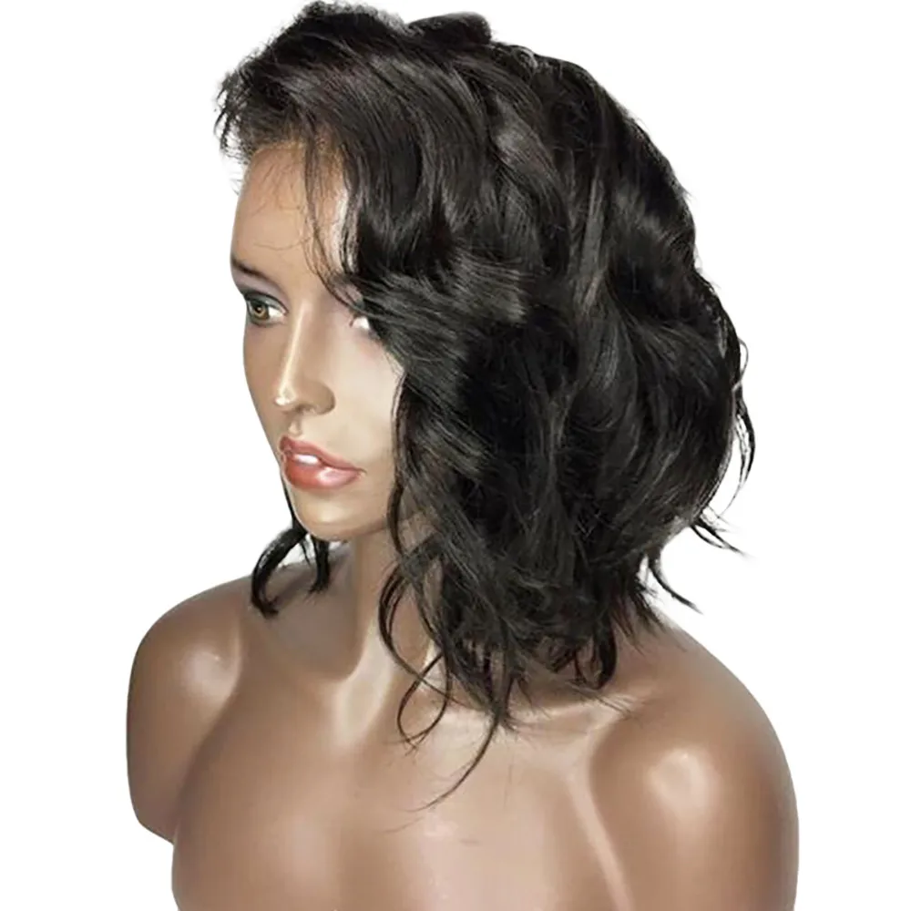 Brazilian Less Lace Front Full Wig Black Bob Wave Natural Looking heat resistance Women Wigs 20inch 2M81114 | Красота и здоровье
