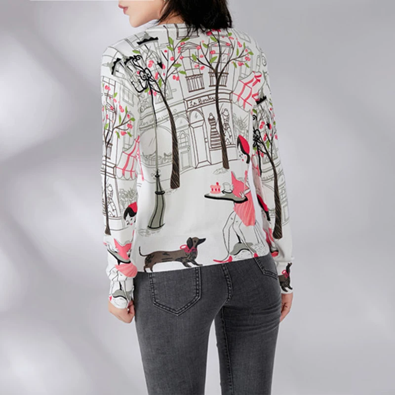 Sweater Woman V-Neck Knitted Fashion Casual Long Sleeve slim cardigan Girl cartoon Print Clothes B-180