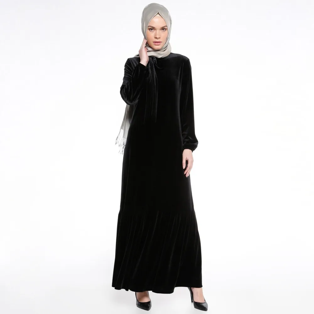 Islamic Clothing Gold Velvet Ribbons Lace Up Muslim Women Mermaid Dress Turkish Robe Abaya Maxi Vestidos With Pocket Arab Caftan |