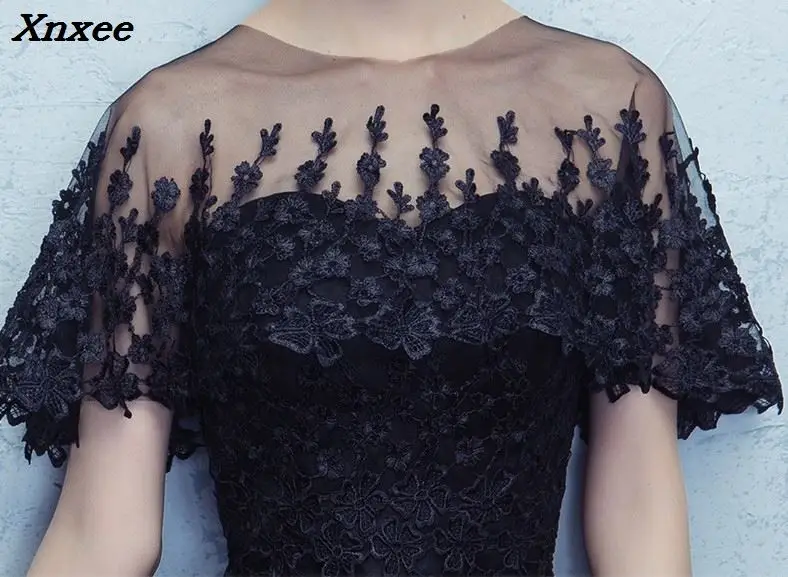 

Elegant New Black O-neck Lace Tulle Long Dresses For Wedding Party Summer Prom Evening Gowns 2018 Maxi Dresses vestidos Xnxee