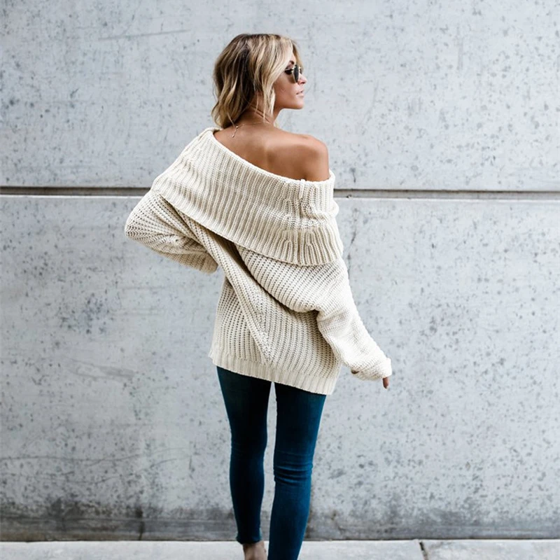Sexy Off Shoulder Sweaters Jumpers Women Long Batwing Sleeve Autumn Winter Knitted Tops Casual Soft Oversized Pullovers Female | Женская