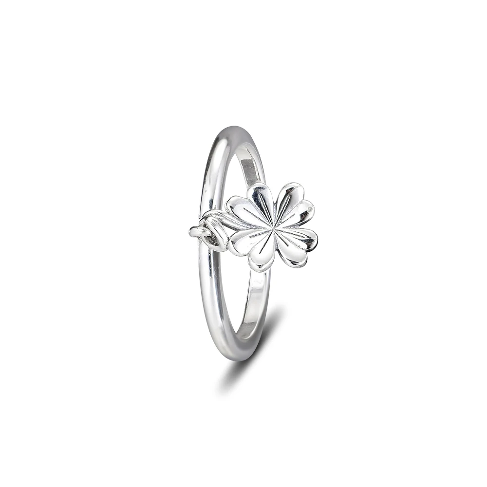 

925 Sterling Silver Hanging Clover Ring, Silver Crystal Jewelry for Women Party Wedding Anniversary Rings anillos plata