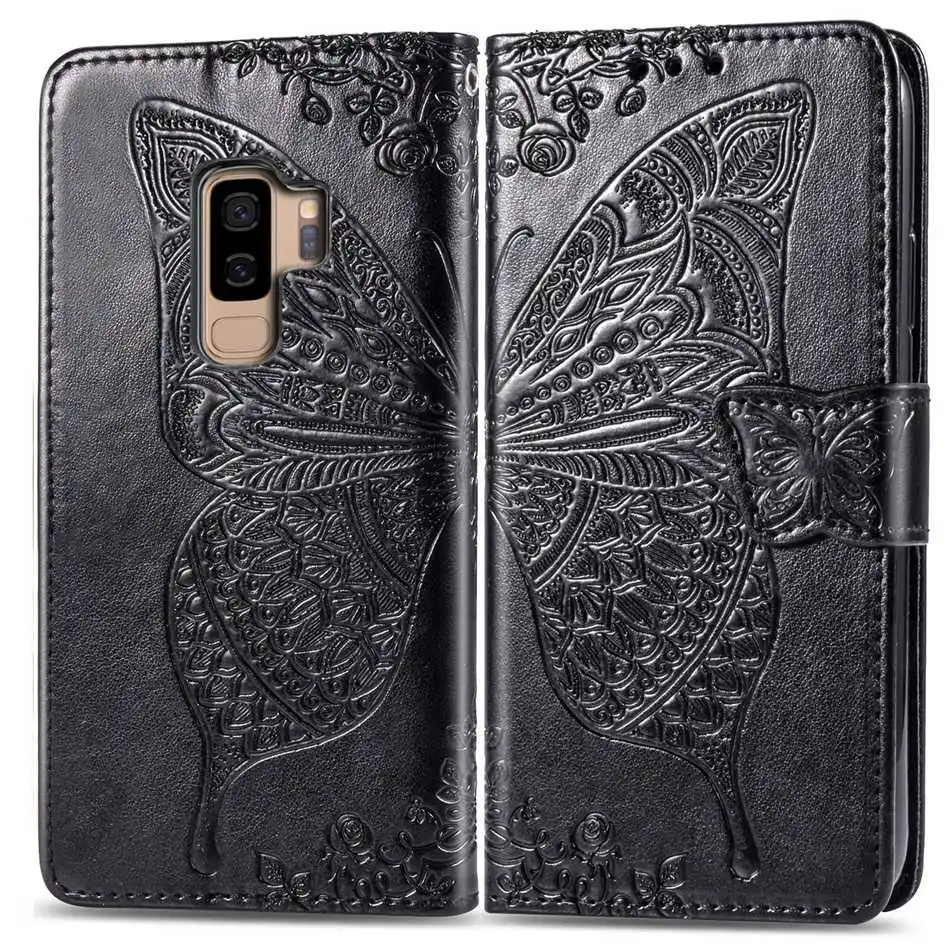 Кожаный чехол-бумажник с откидной крышкой для samsung Galaxy S8 S9 Plus S7 Edge, чехлы с бабочкой для телефона samsung Note 9 Coque