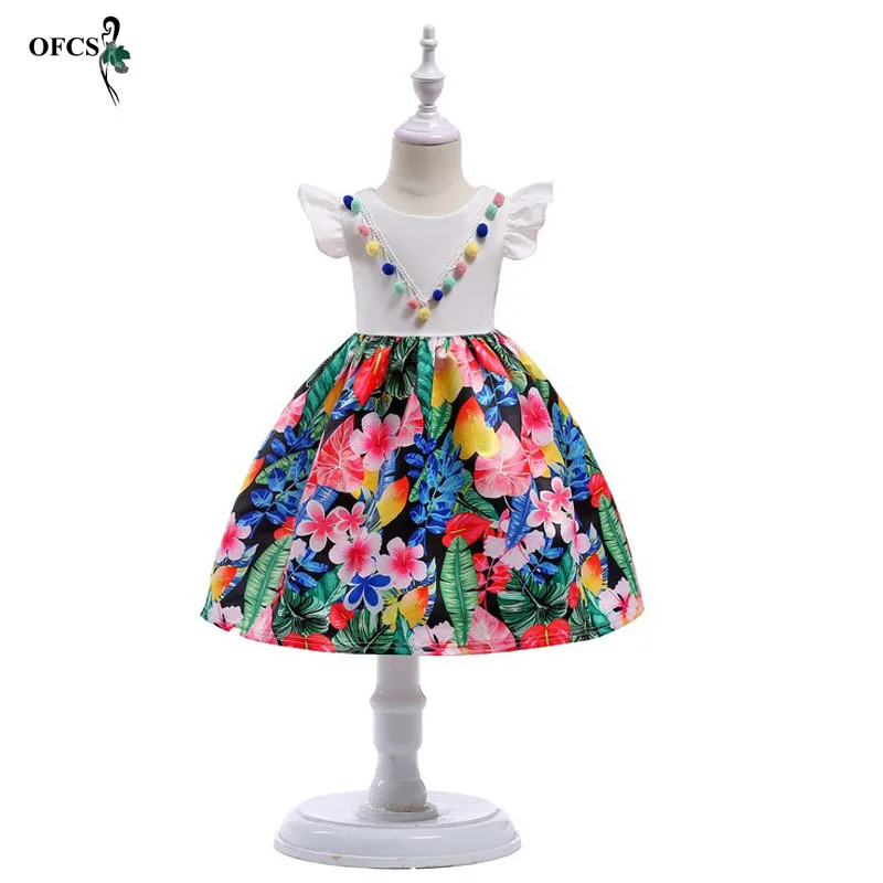 

New Retail Flower Dress In Sashes For Wedding Party Girls Floral print Dress First Communion Colored balls Dresses Size:100-150