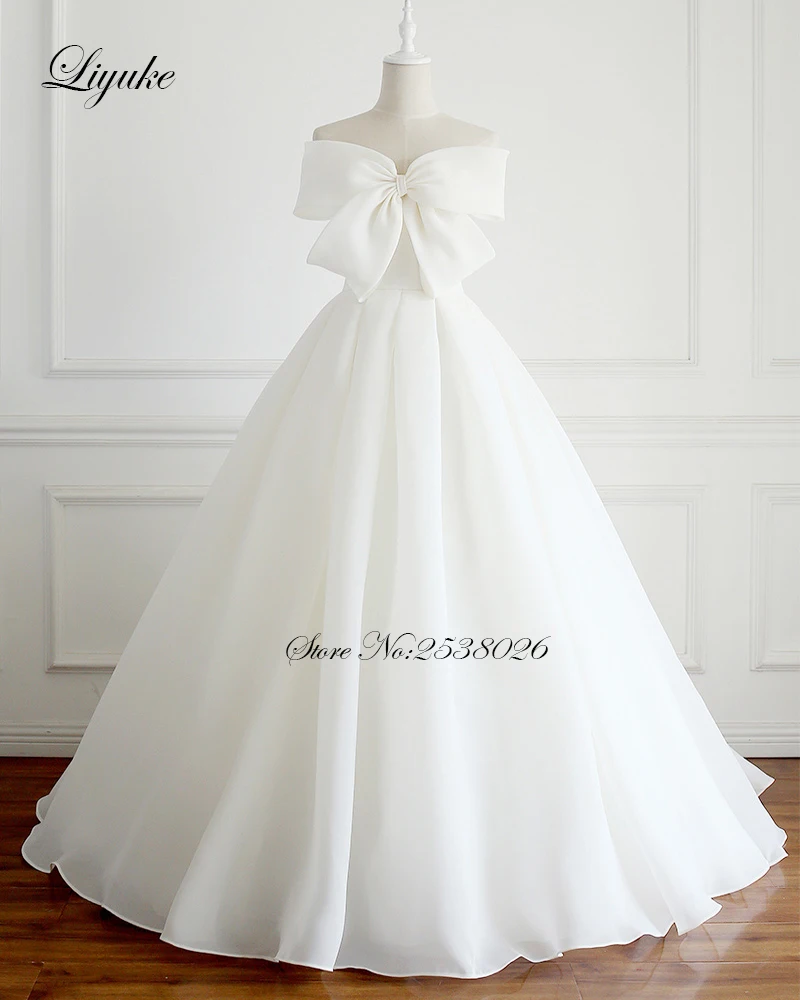 Liyuke Front Bow Design Strapless A-Line Wedding Dresses With Sleeveless Lace Up Closure Gown | Свадьбы и торжества