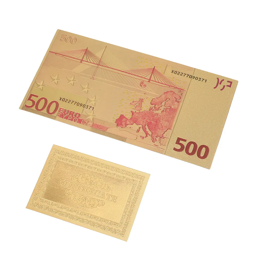 Памятные Примечания высокого качества с античным покрытием 500 евро Реалистичная подделка денег 24 K позолоченный кошелек в европейском стиле инструкции