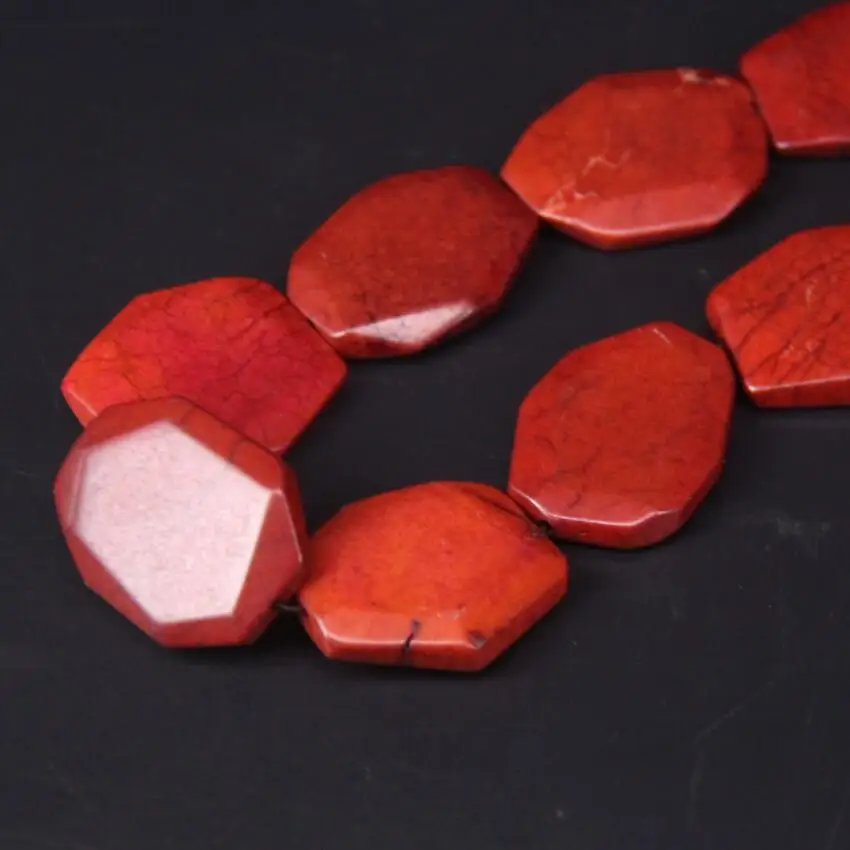 11-13pcs/strand Faceted Turquoises Slab Bead Pendants Orange Howlite,Cut Magnesite Stone Slice Nugget Loose Beads Jewelry Making