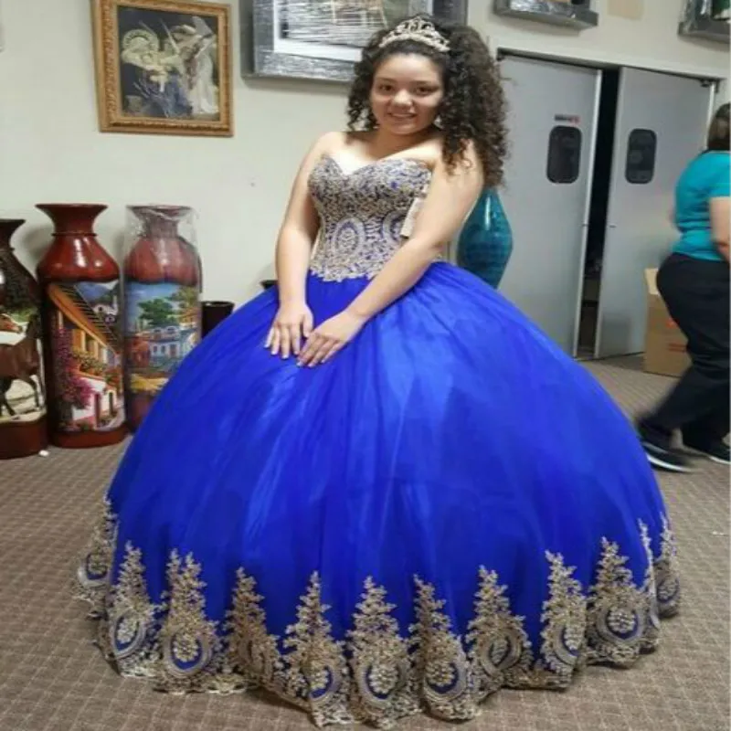 

Голубые платья Quinceanera, милое 16-летнее платье с золотой аппликацией в пол, пышное Тюлевое Платье На Шнуровке Для 15-летних детей