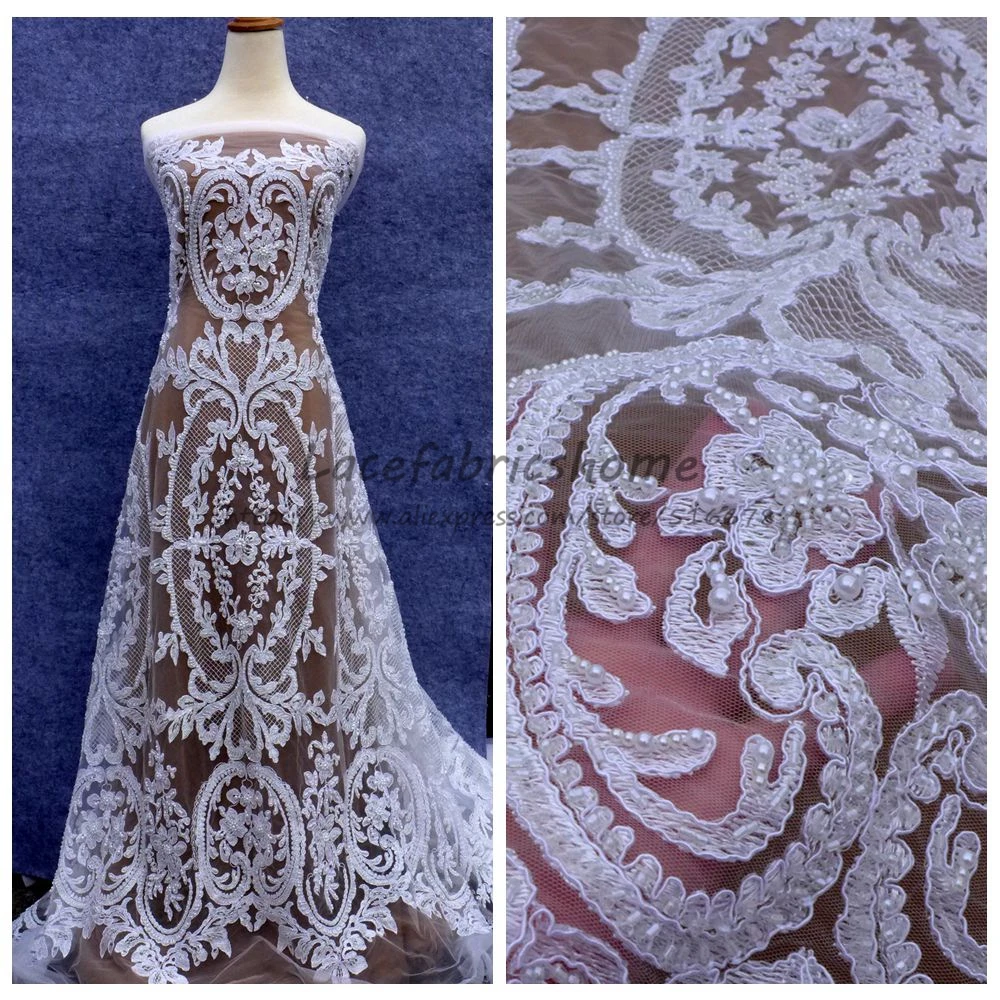 Белый/слоновой кости шнур ручной работы бисер жемчуг Свадьба/evinging/шоу платье