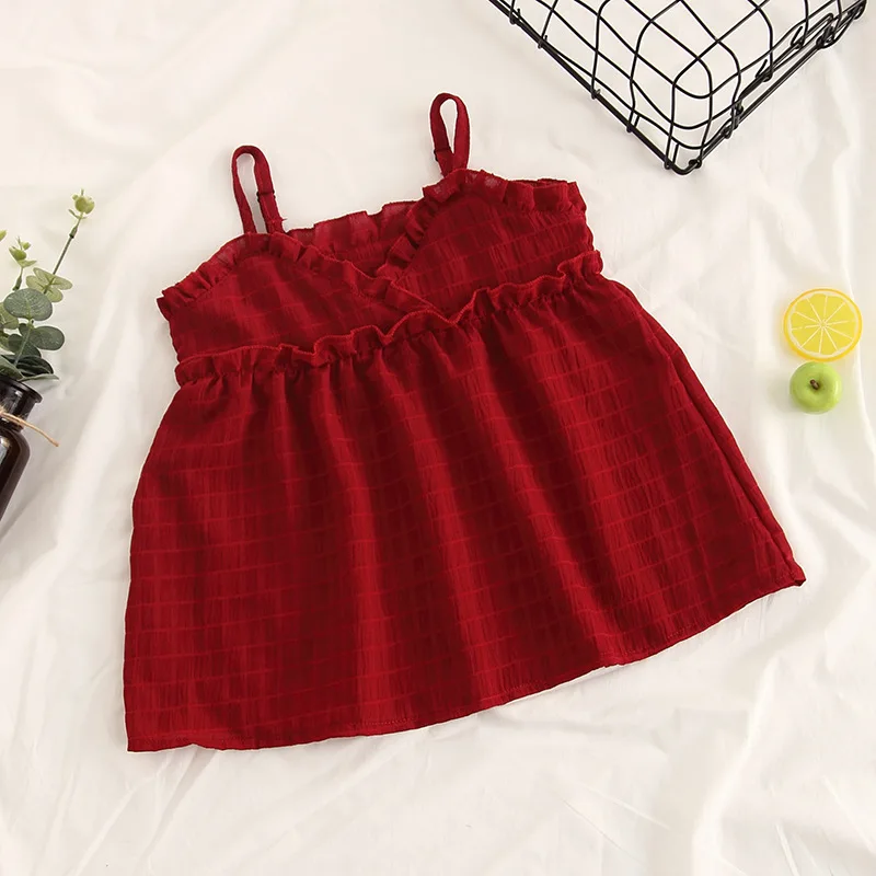 Блузка на бретельках для маленьких девочек летние блузки без рукавов льняные